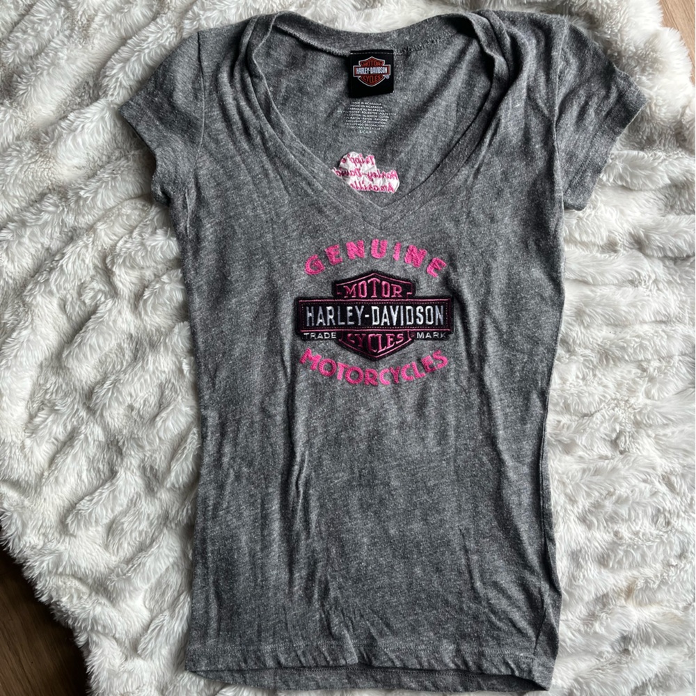 Harley-Davidson Gray Tee with Pink Accents